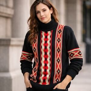 Vintage 80s/90s Clifton Place Coogi Style Black Red White Unique Design Size 16